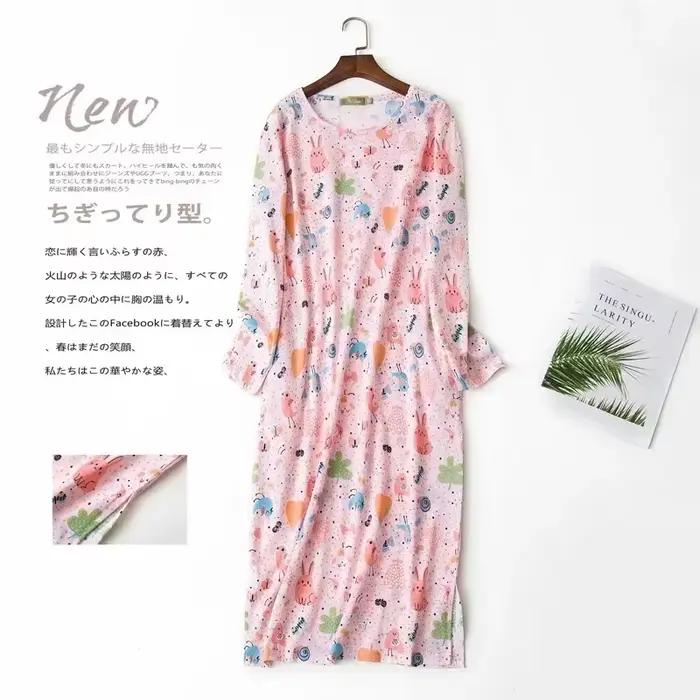 Grande taille Multi couleurs femmes impression chemise de nuit pour printemps et automne à manches longues dames mignon vêtements de nuit longue Style chemise de nuit