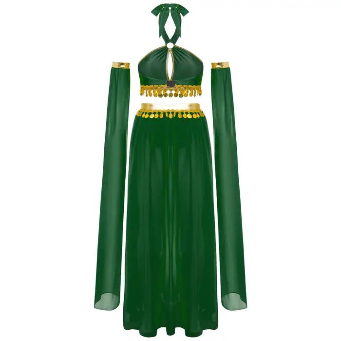 Costume de danse orientale arabe indienne pour femmes, tenue de performance de danse du ventre, haut court à sequins, jupe en mousseline, tenue de princesse cosplay