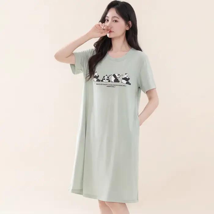 Chemises de nuit d'été en pur coton pour femme, vêtements de détente décontractés pour la maison, longue robe de nuit, tailles M-XXXXL