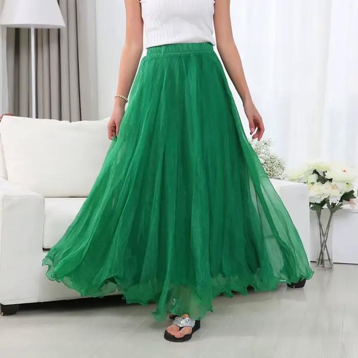 Robe de danse taille haute en mousseline de soie dorée pour femmes