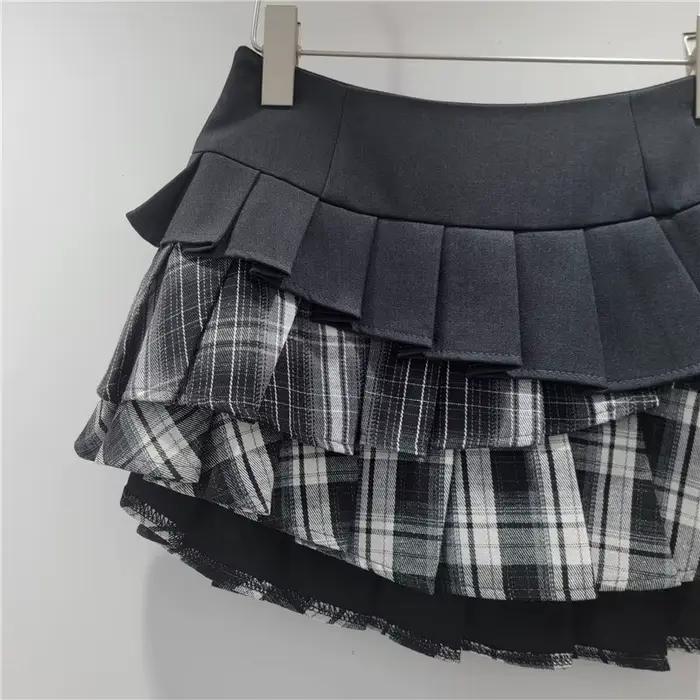Jupe plissée tendance NANCYLIM pour femme, style chic et sexy, motif patchwork, taille haute, coupe ajustée, polyvalente, mini-jupes, printemps