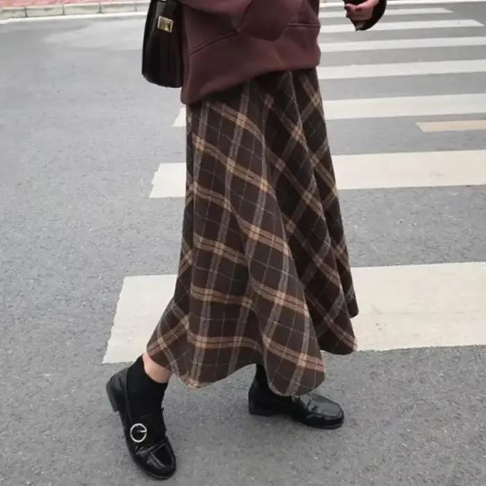 Lucyever-Jupes à carreaux en laine vintage pour femmes