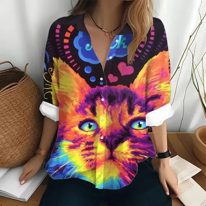Chemise à manches longues pour femmes, haut imprimé artistique, chemisiers élégants pour femmes, haut tendance, chemises amples pour les déplacements, été 2025