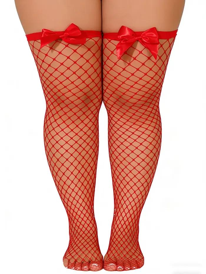 Bas résilles rouges pour femmes avec nœud en satin, bas transparents sexy pour tenues de soirée et de boîte de nuit élégants à offrir pour femme occasions spéciales