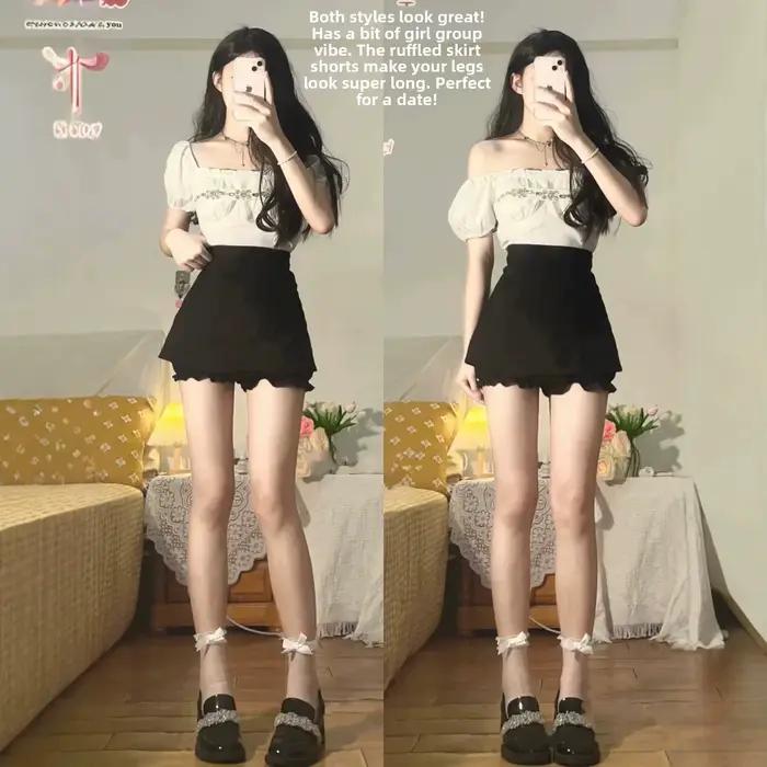 Jupe mini noire taille haute coupe trapèze pour femme