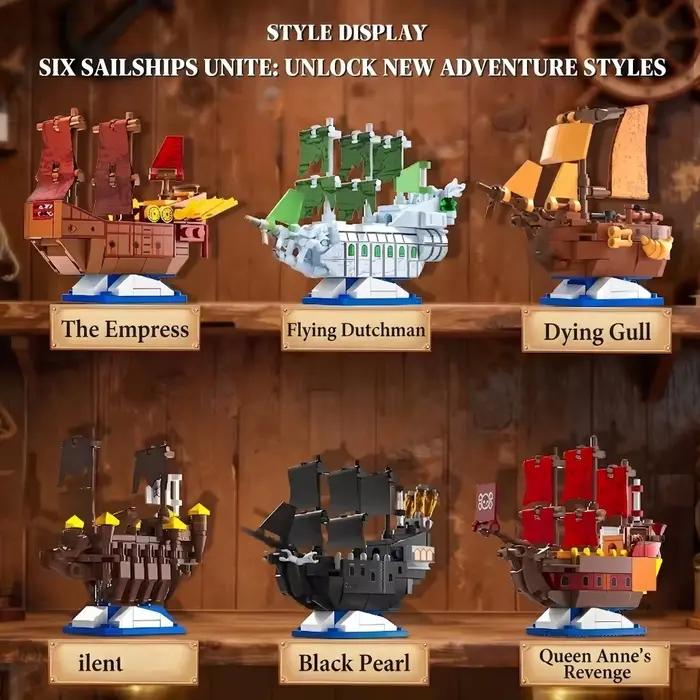 Blocs de construction de modèle de bateau pirate miniature à faire soi-même