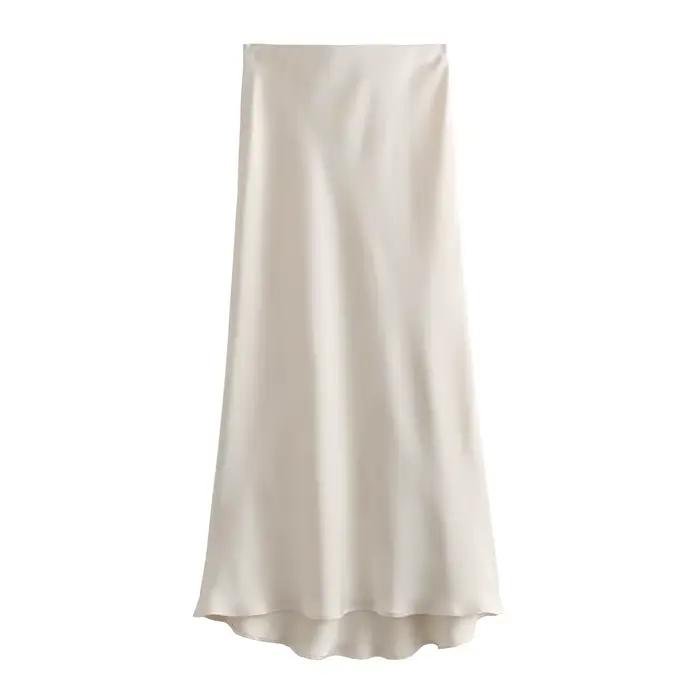 Jupe mi-longue élégante en Satin de soie pour femmes