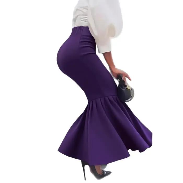 Jupe longue portefeuille élégante de couleur Pure pour femmes