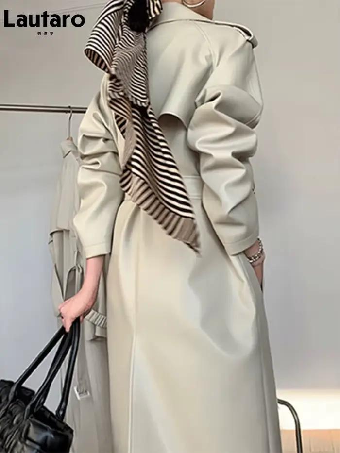 Lautaro-Trench-coat long en similicuir pour femme