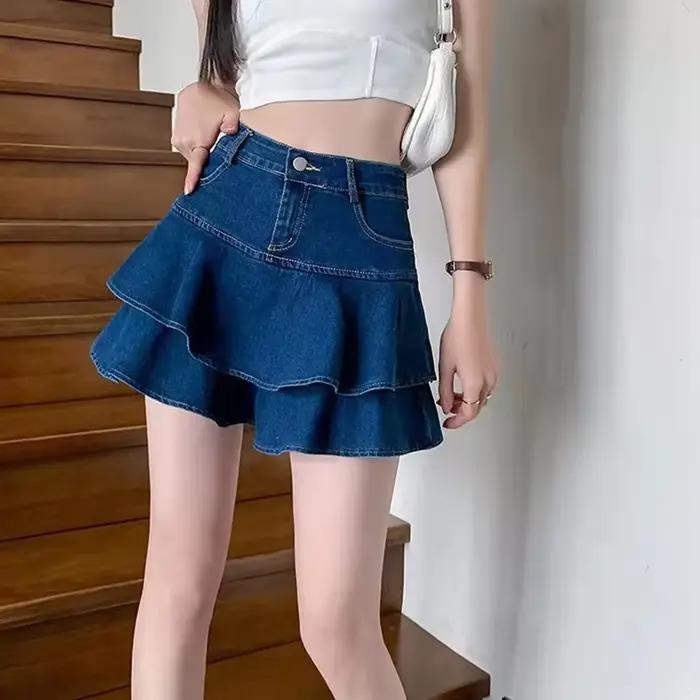 Vintage Denim Mini jupes femmes été Sexy couleur unie robe de bal