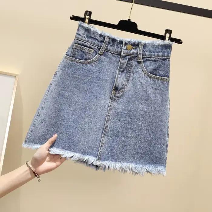 Jupe en jean taille haute pour femme, jupe courte A-Line, printemps et été
