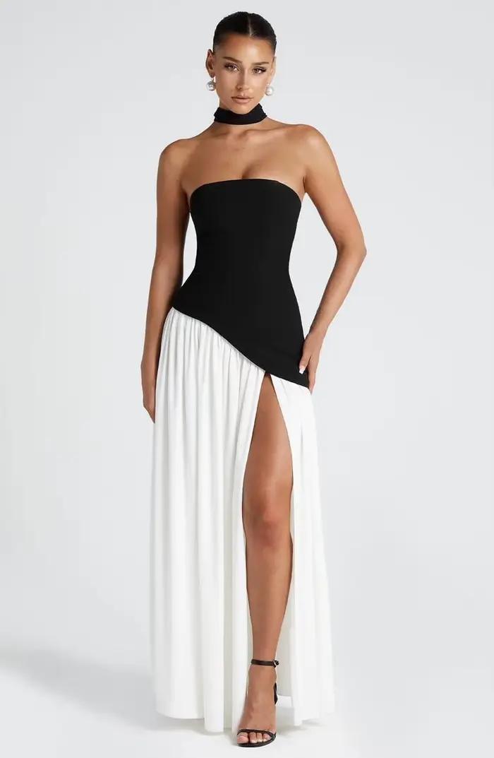 Nouvelles robes 2025 femme mode été gaine couleur unie robe fendue Sexy dos nu haute fente jupe vêtements pour femmes