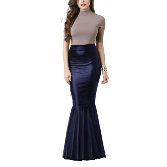 Jupe crayon en cuir PU, jupe sirène taille haute, hanche mince élégante, jupes trompette haute élastique, dame de bureau, 7XL