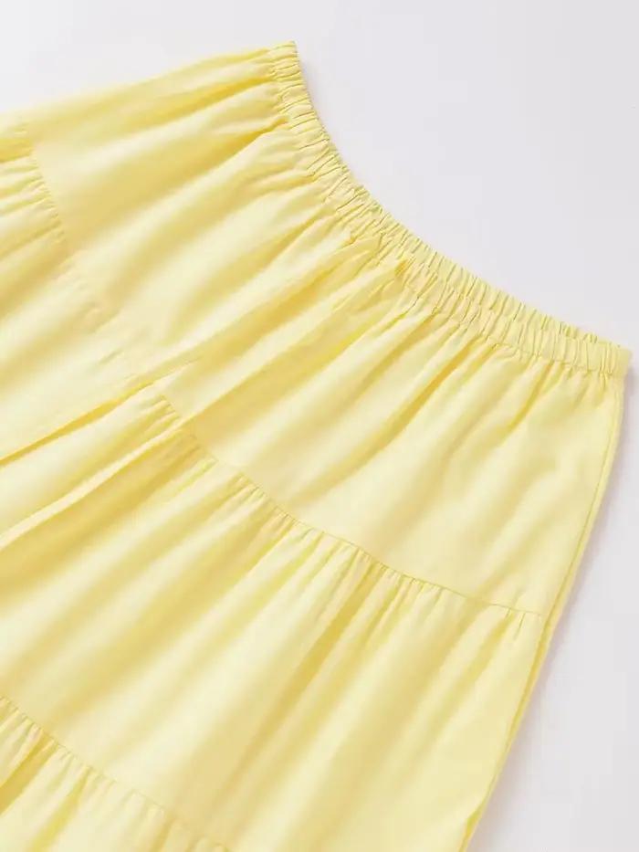 Jupe longue à panneaux jaune beurre pour femmes