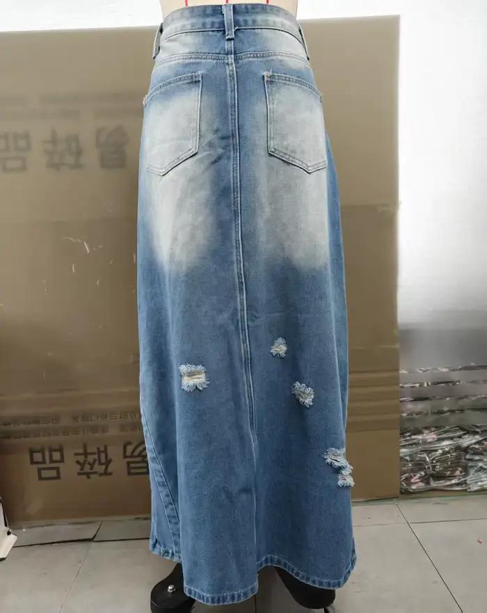 Nouvelle jupe demi-corps en Denim fendue délavée