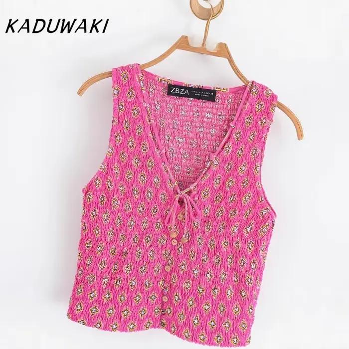 KADUWAKI Y2k imprimé jupes Maxi ensemble sans manches à lacets débardeurs taille haute Baggy