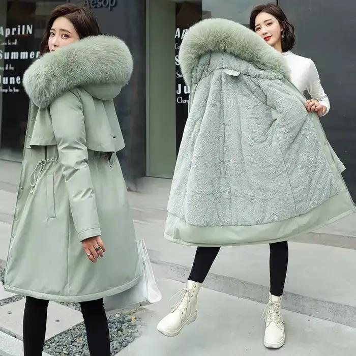 Veste d'hiver 2026 nouvelles femmes Parka vêtements Long manteau doublure en laine à capuche col de fourrure épais chaud