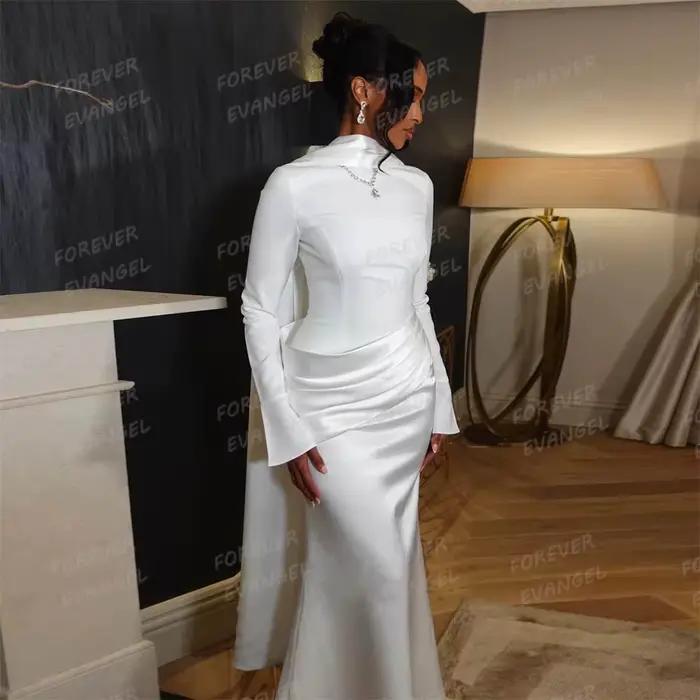 Robes de mariée simples en satin pour femme, sexy, à col montant, style sirène, formelles, à manches longues, Vestidos De Novia, personnalisables pour les fêtes