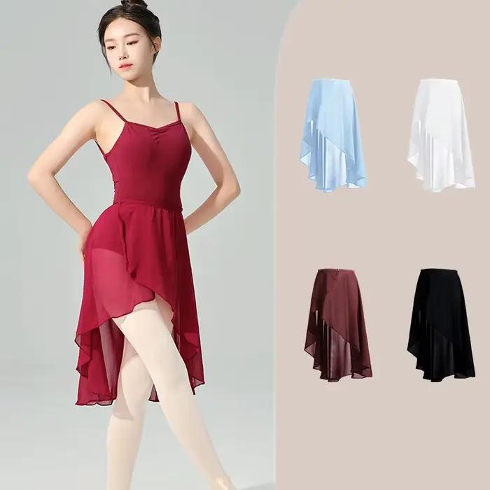 Jupe portefeuille de Ballet en mousseline de soie pour femmes, jupe de danse classique, taille adulte, boucle réglable, jupe de maillot de bain irrégulier pour adolescents