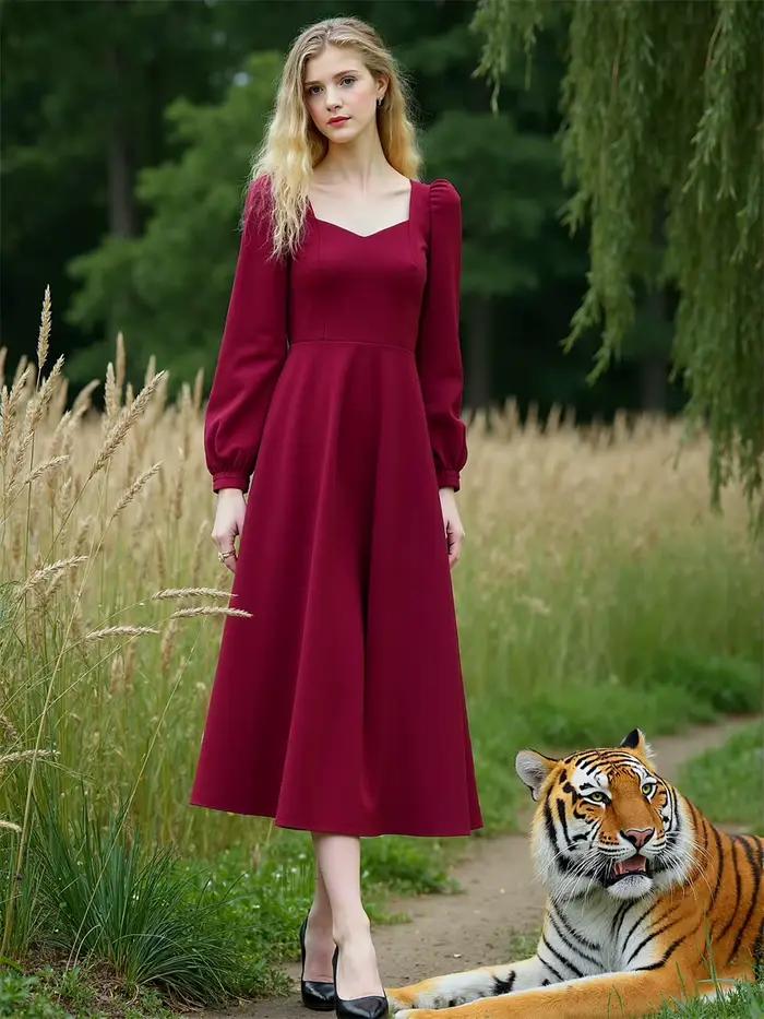 Robe femme automne femme à manches longues col carré élégant beau féminin assez doux belle fantaisie exquise Simple