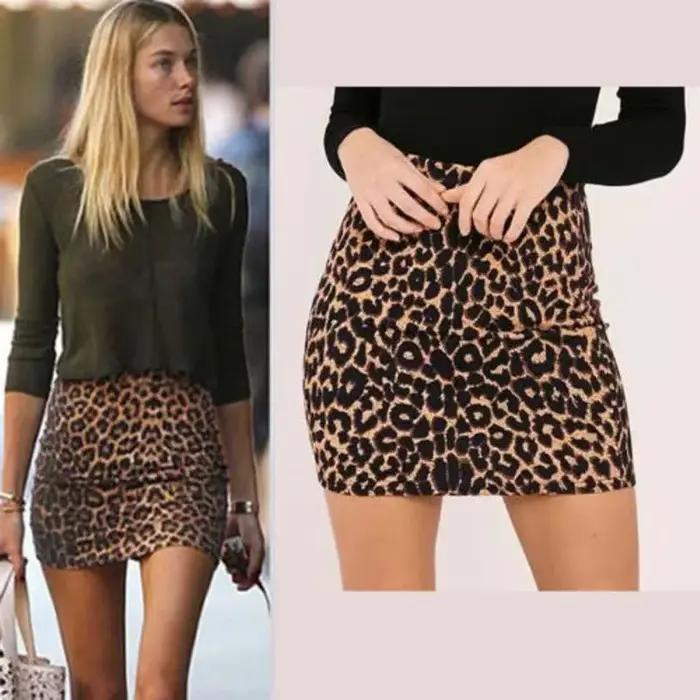 Mini jupe taille haute imprimée léopard pour femme