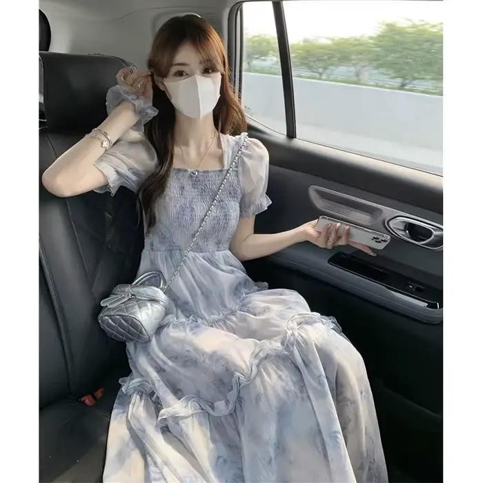Haute qualité vente chaude en gros grande taille été nouveau Style doux jupe longue florale coupe ajustée douce robe de princesse femmes Y2K