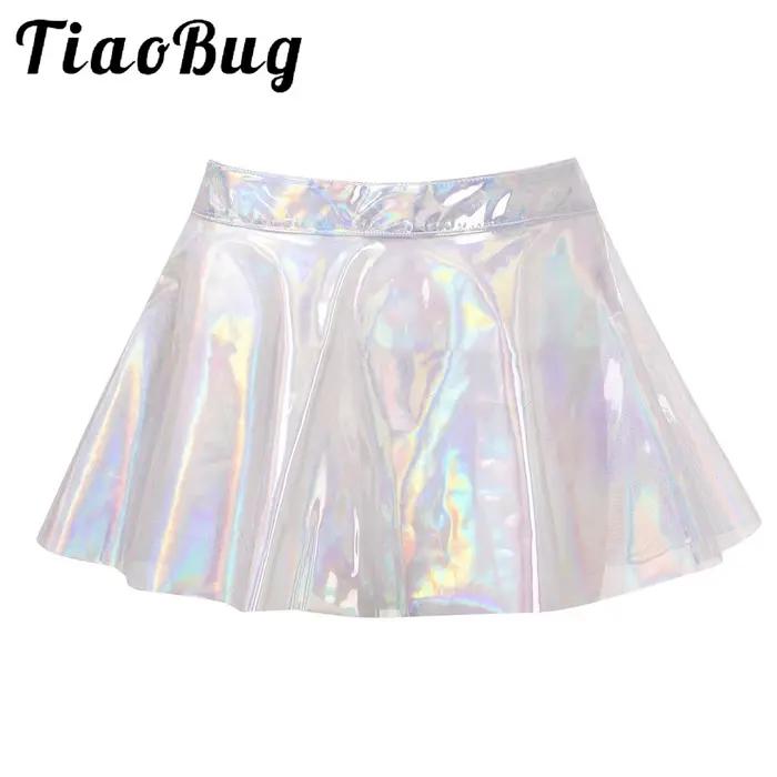 Sexy Club Rave a-ligne Mini jupe E fille Punk fée femmes brillant taille haute fermeture éclair dos transparent