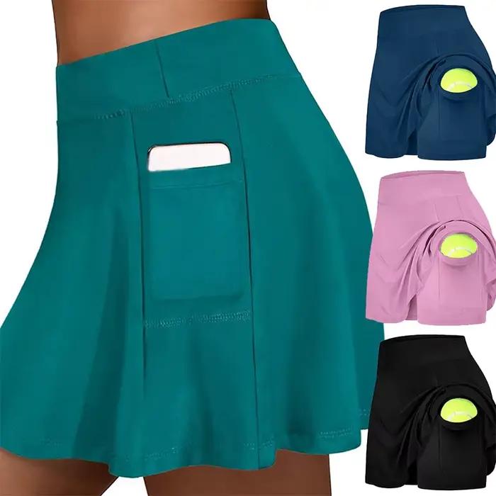 Jupe-court de Tennis pour Femmes avec Short Intérieur, Polyestère, Taille Haute Élastique, Idéale pour le Tennis, Golf, Natation et Loisirs Extérieurs