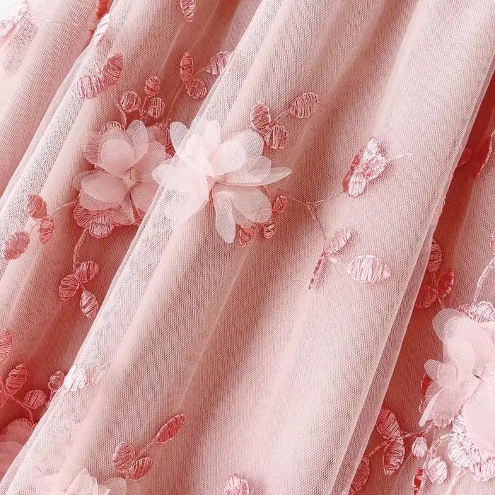 Jupe mi-longue en tulle taille haute brodée de fleurs 3D pour femmes style coréen élégante printemps été nouveau