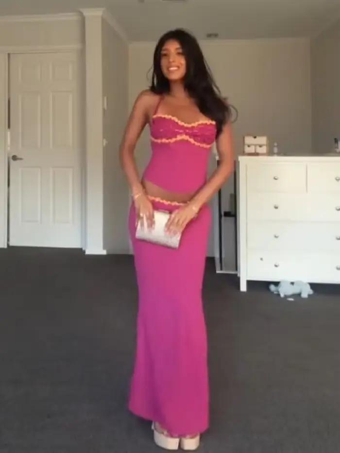 Nouvel ensemble jupe sirène et crop top licou pour événements festifs 2026 – Élégant