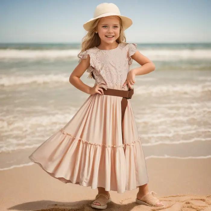 3-14 ans filles dentelle bohême longues robes bébé enfants fleur mariage princesse robe de soirée robes Costume enfants vêtements