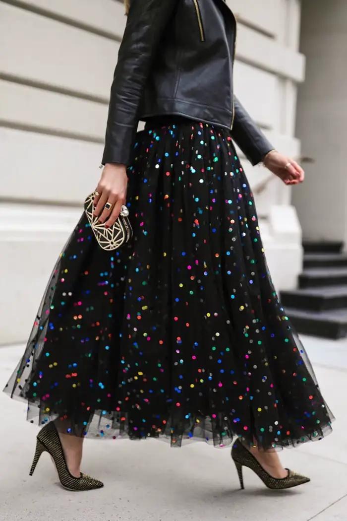 Jupe longue élégante pour femme en maille à sequins