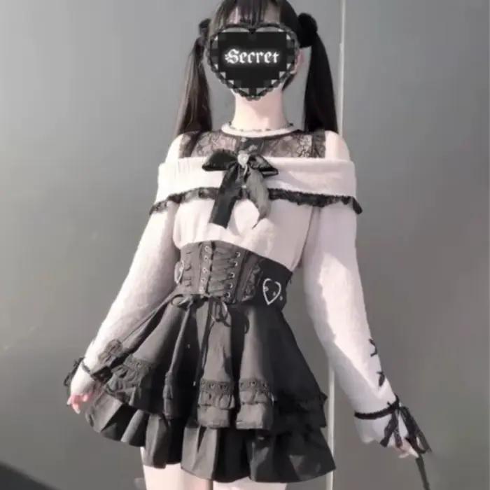 Robe d'hiver polyester Lolita Y2K avec jupe pull et uniforme scolaire pour femmes et filles occasions festives