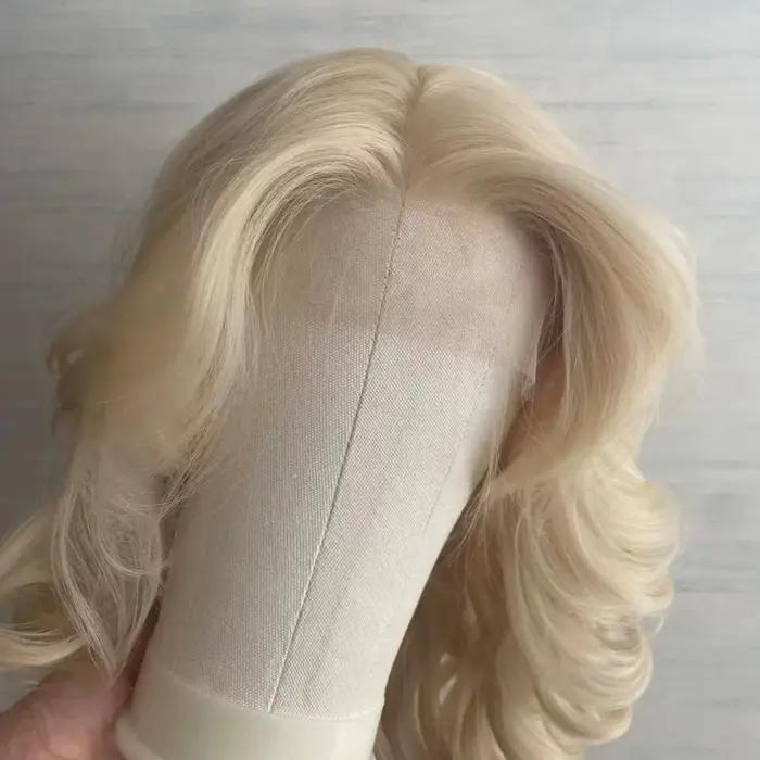 Perruque Lace Front Wig synthétique bouclée et ondulée, Blonde longue, 13x4, avec raie centrale, blond miel fraise, résistant à la chaleur, Cosplay pour femmes