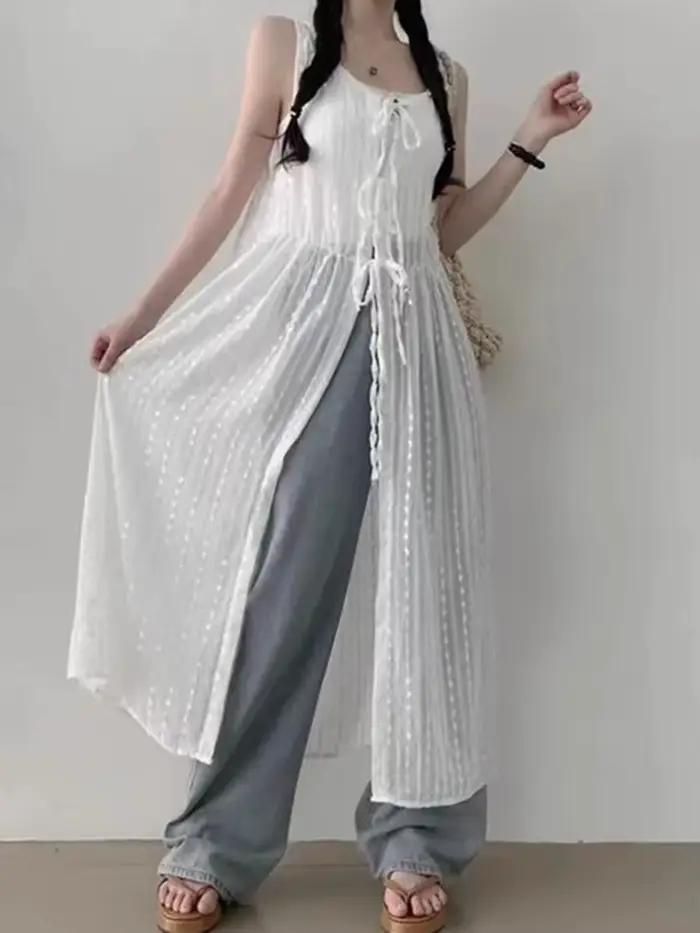 Robe brodée à lacets fins pour femmes, glaçure superposée, jupe de couverture longue, été