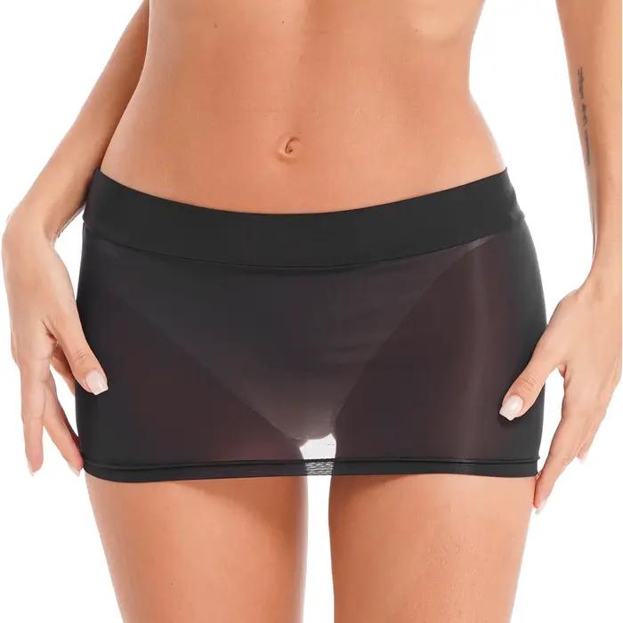 Mini-jupe crayon transparente sexy en nylon et élasthanne pour femmes, vêtements de plage, occasions spéciales et soirées festives