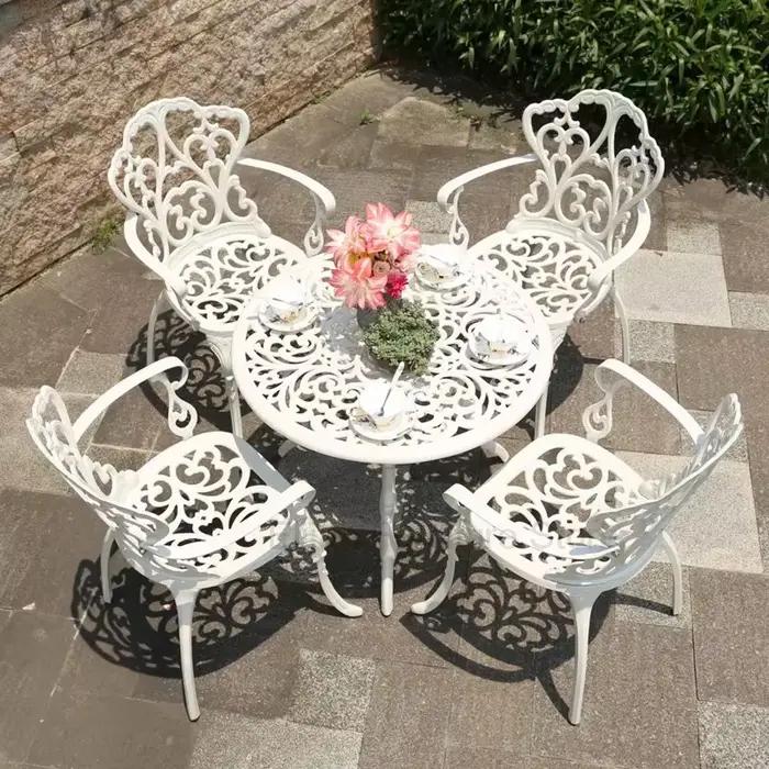 Tables et chaises en aluminium moulé pour l'extérieur, meubles de terrasse d'hôtel, table ronde en métal, cour, jardin