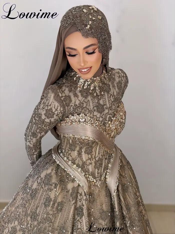 Robes de soirée marron pour femmes, manches longues, robes de soirée perlées, coutures turques, Vestidos De Gala personnalisées, Moyen-Orient