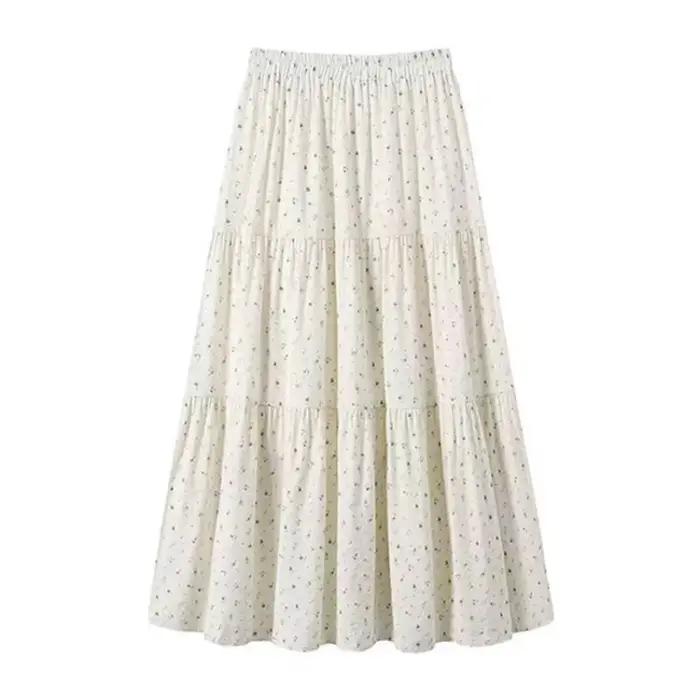 Jupe mi-longue à fleurs blanches, vêtements pour femmes printemps
