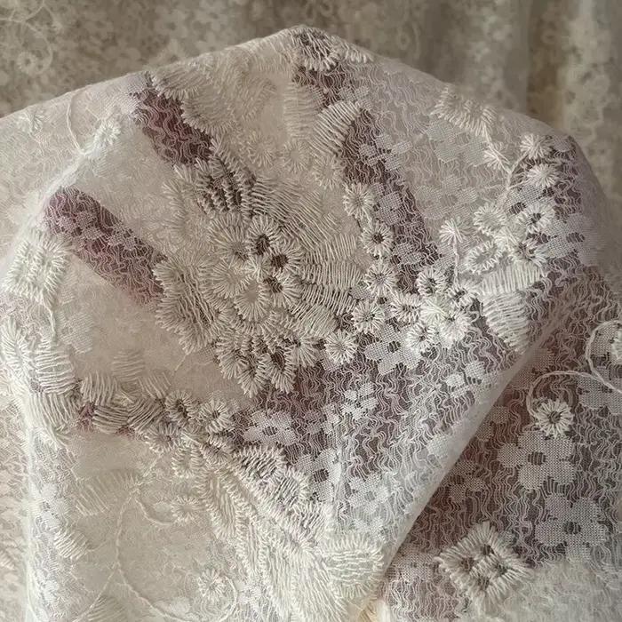 Tissu en dentelle et maille brodée florale, pour robe de mariée, jupe, tissu fait à la main, matériel de couture