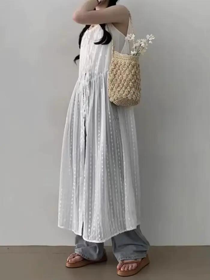 Robe brodée à lacets fins pour femmes, glaçure superposée, jupe de couverture longue, été