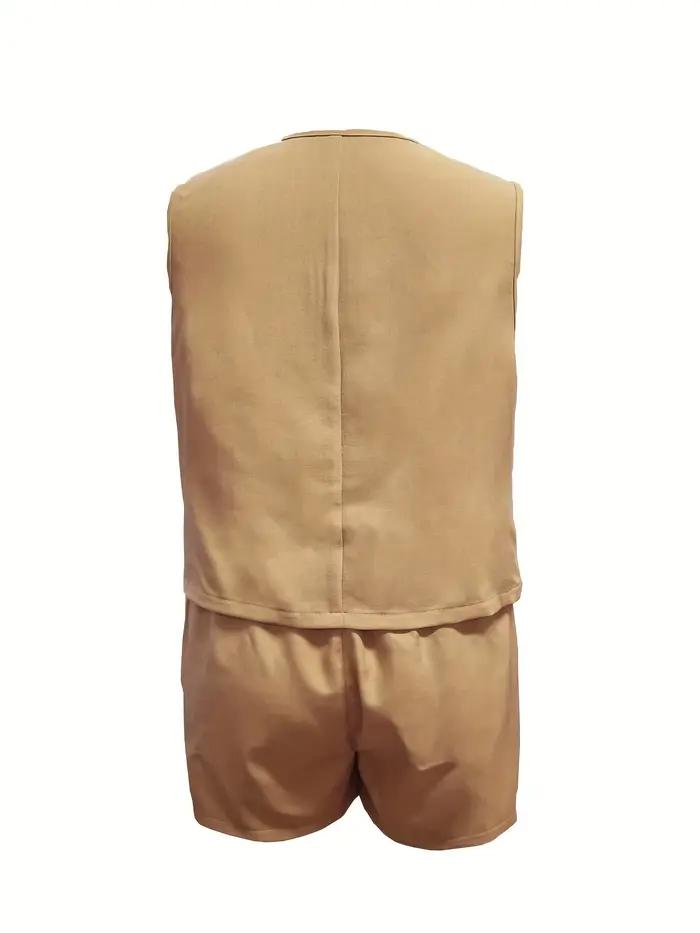 Ensemble gilet et short en lin Beige pour femmes
