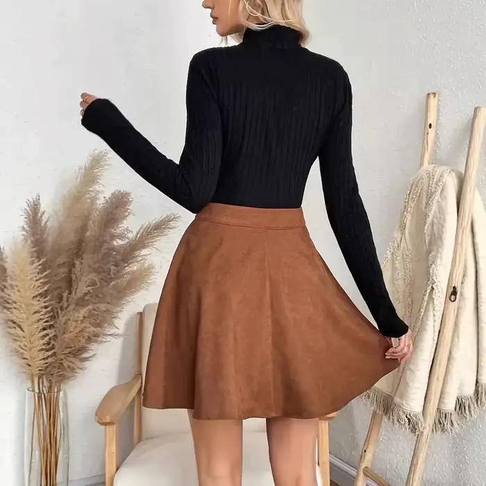 Jupe courte trapèze taille haute pour femmes junior décontractée en fibre de polyester pour les occasions estivales et quotidiennes