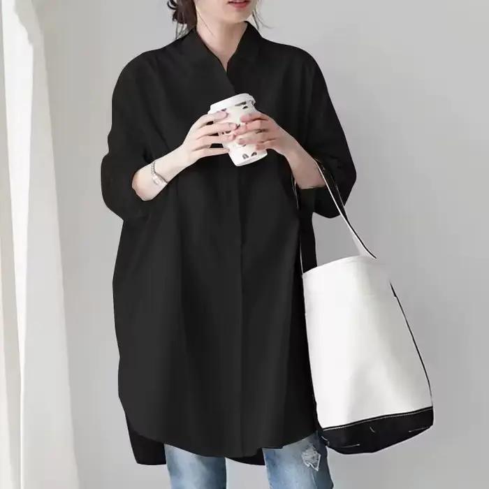 Chemise blanche à manches longues pour femmes, mi-longue, élégante, Design ample, nouvelle collection