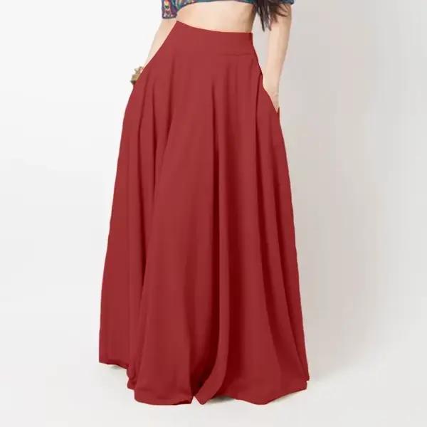 2025 printemps femmes jupe noir tempérament confortable plissé mode décontracté taille élastique rouge