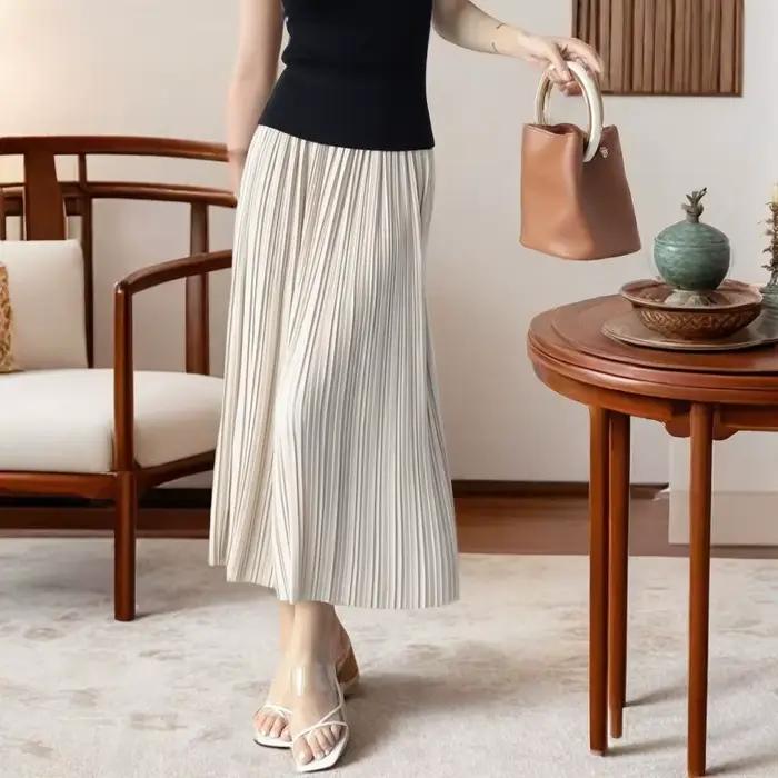 Jupe plissée mi-longue pour femmes, élégante, tempérament à la mode, taille haute, pour les déplacements quotidiens, polyvalente, printemps et été