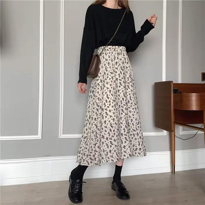 Jupes longues plissées à imprimé floral vintage