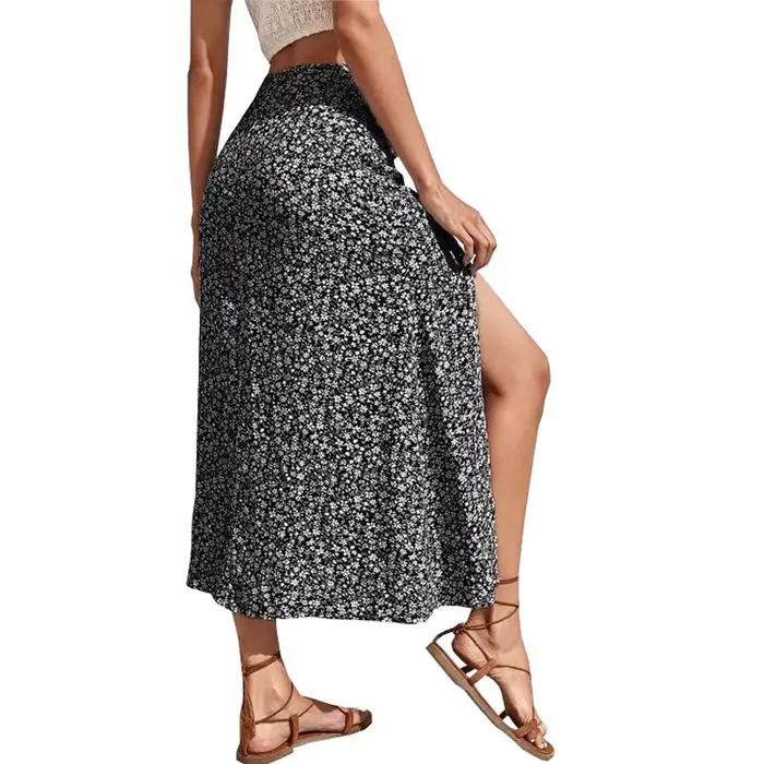 Jupe longue à imprimé floral polyestère mousseline taille haute ourlet fente tenue d'été décontractée ligne a hanches sexy slim chic nouvelle collection 2022