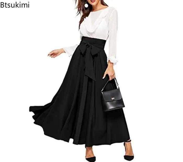 Jupe longue plissée taille haute pour femme 2026