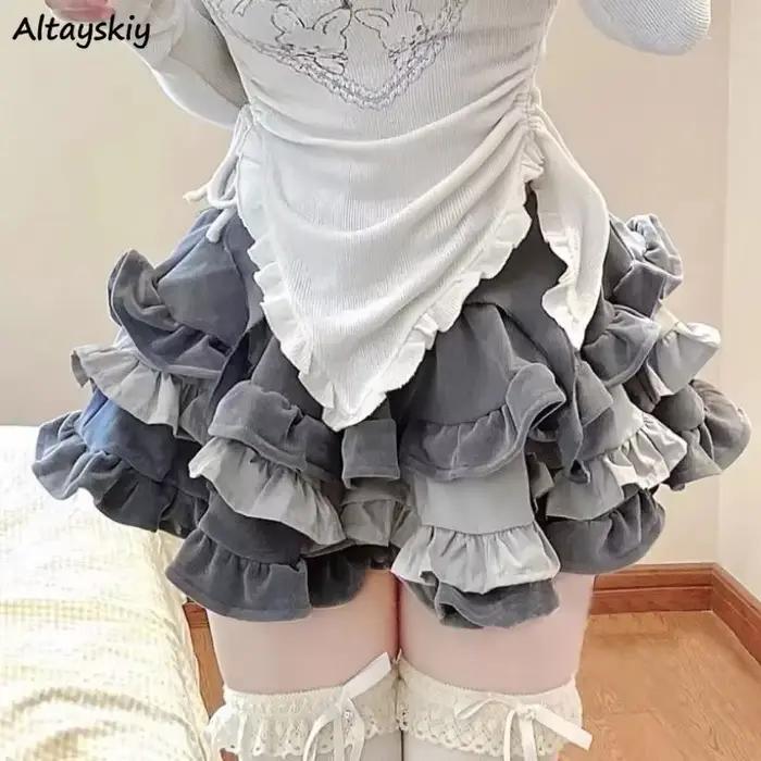Gâteau bouffant jupes femmes conçu Hotsweet fille a-ligne gris Baggy mignon plis tout-match Mini Y2k jupe femme élégant Ulzzang Chic